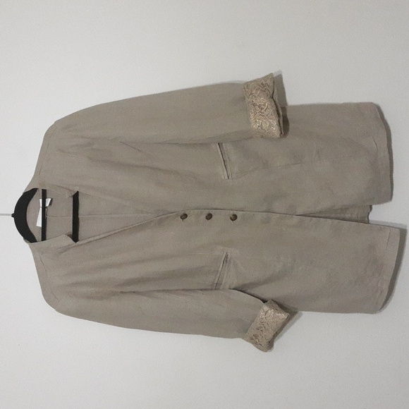 Chico's linen blazer jacket women tan size 1 button down - Picture 1 of 7
